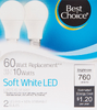 10W Soft White LED Bulbs, 2ct - 760 Lumens
